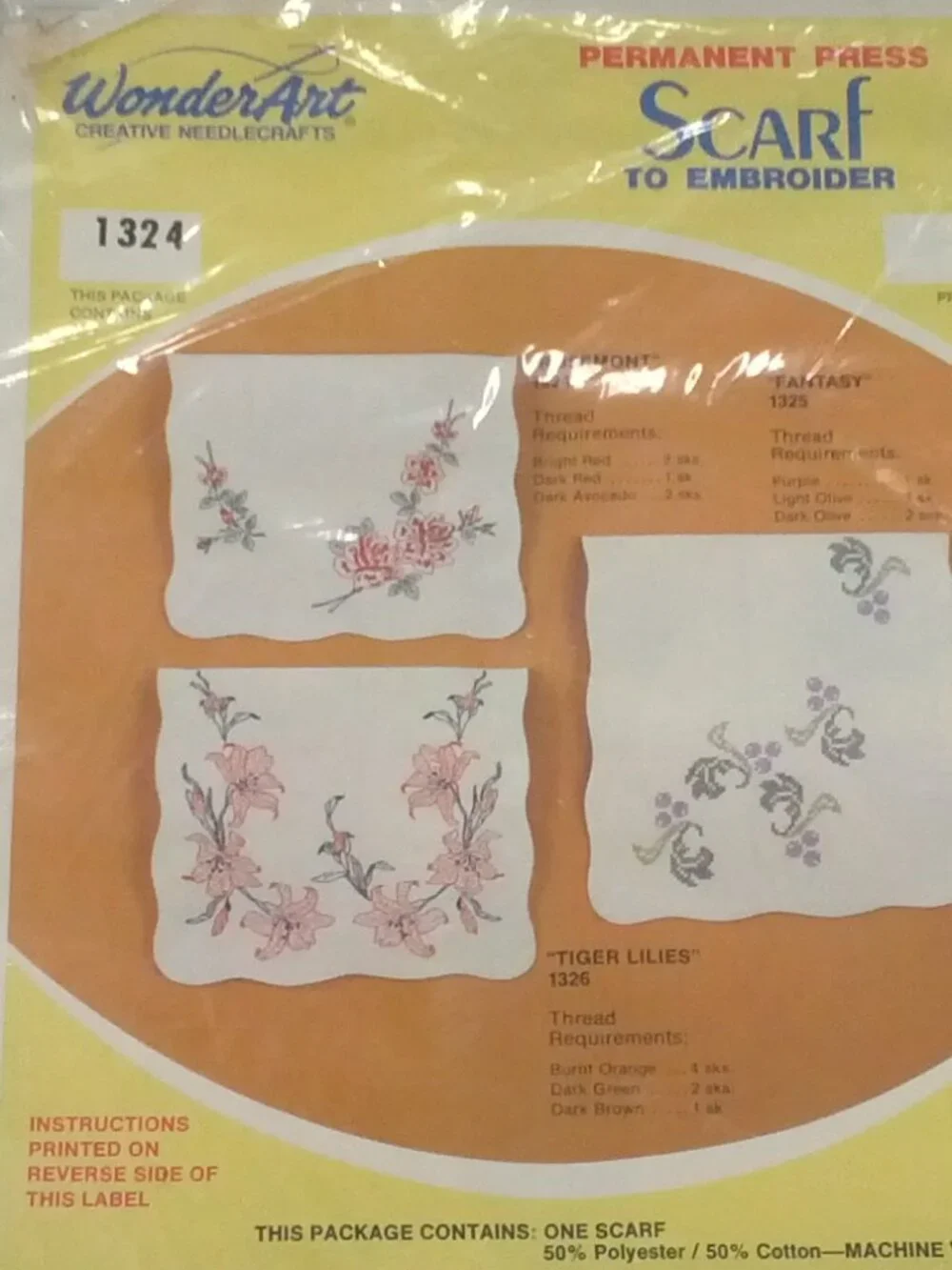 Vintage embroidery wonderart rosemont flower pattern dresser scarf table runner